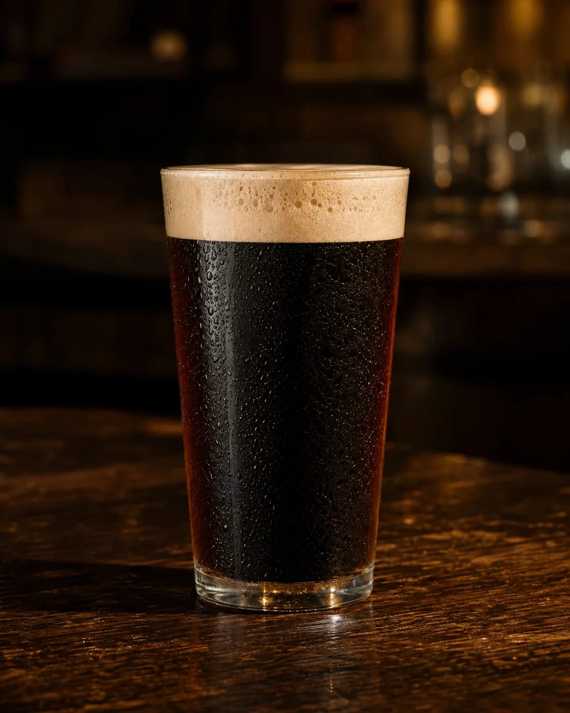 Vaso de cerveza Stout oscura y cremosa