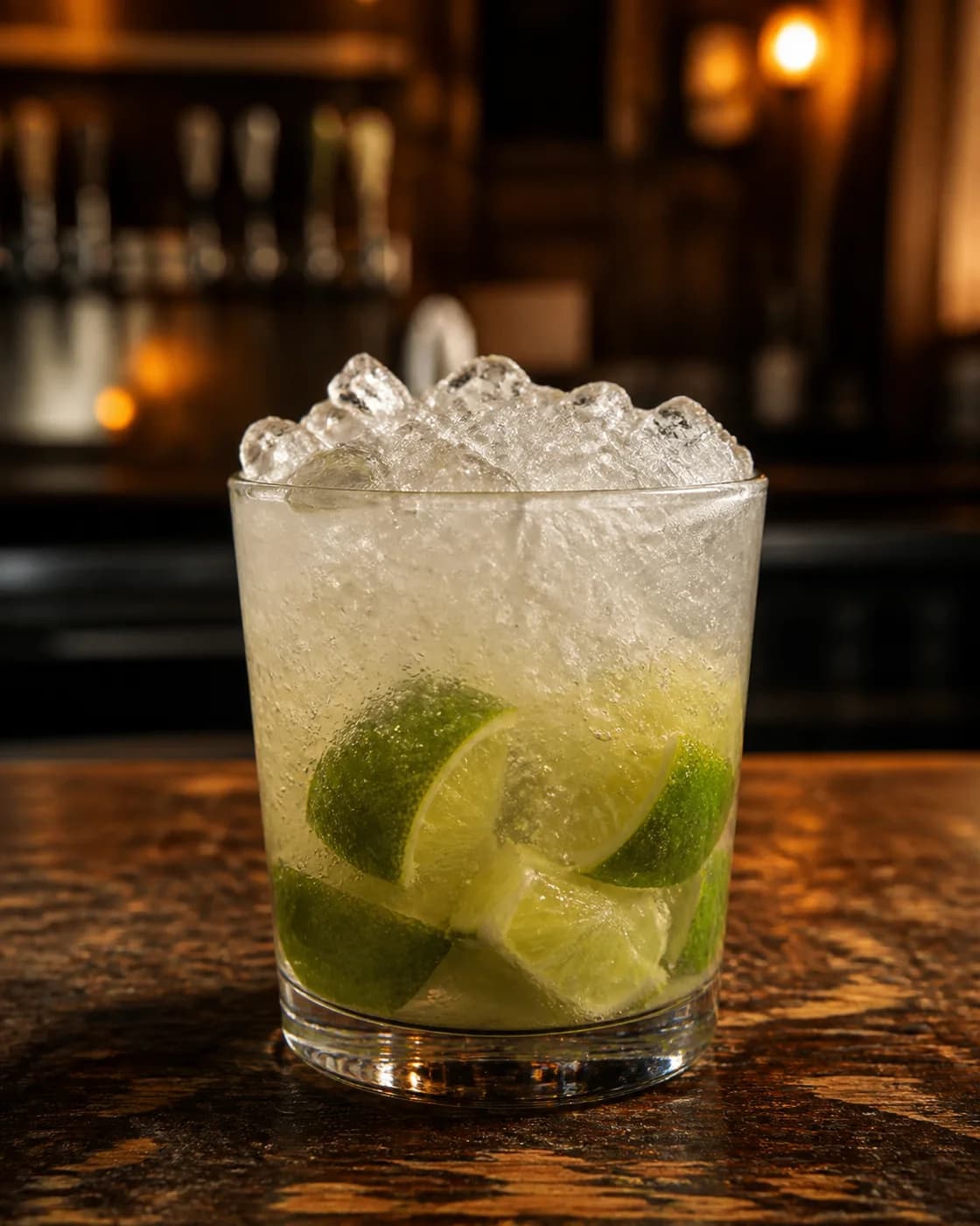 Caipiroska con lima y hielo picado