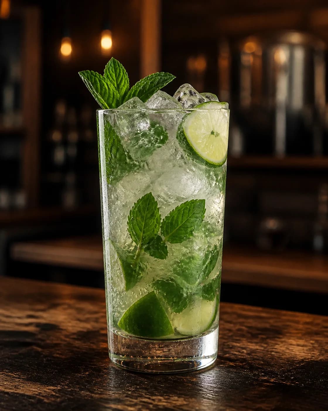 Mojito con lima, menta y hielo