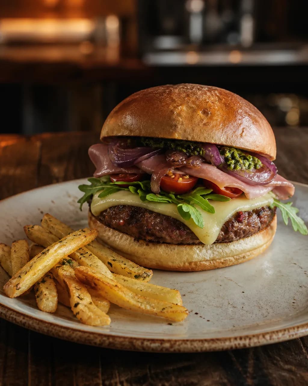 Hamburguesa craft con papas