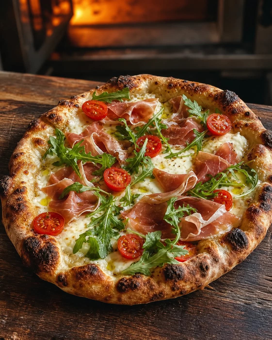Pizza con jamón crudo y rúcula