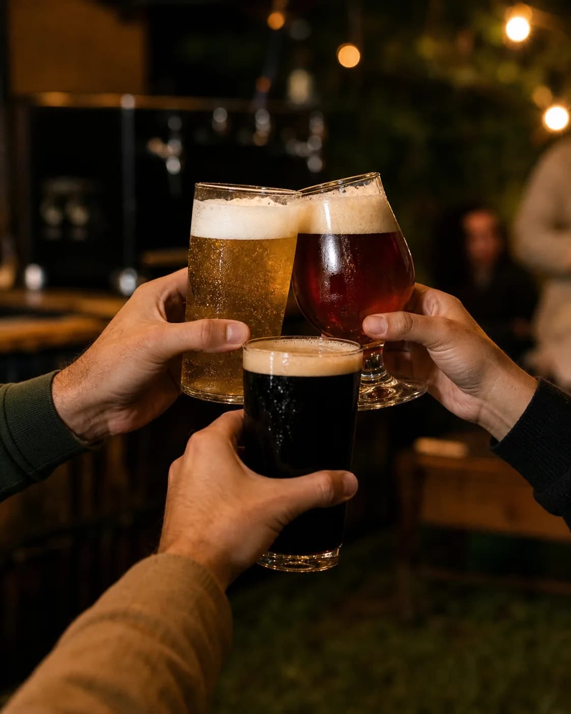 Brindis con cervezas artesanales en un evento barrial